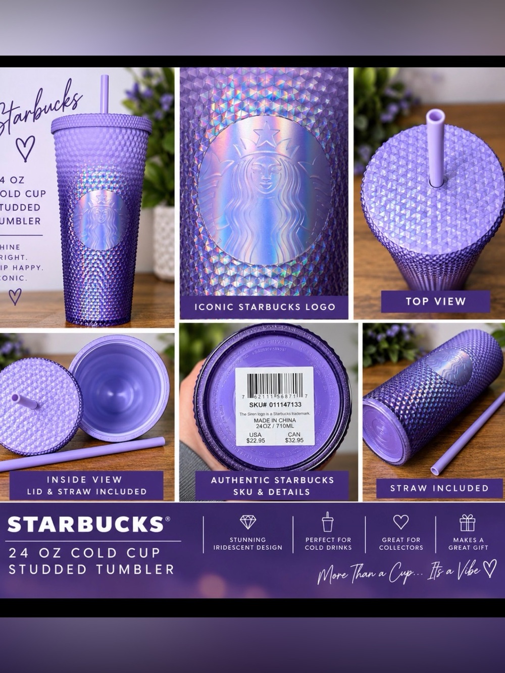 Starbucks Iridescent Purple Studded Tumbler with Straw